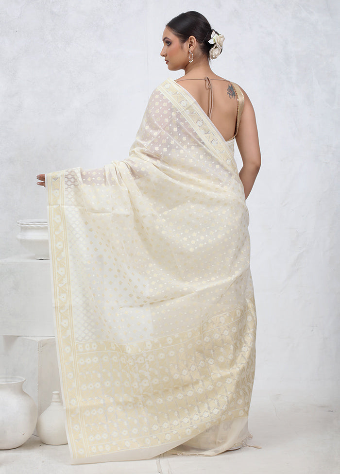 Cream Kora Silk Saree With Blouse Piece - Indian Silk House Agencies