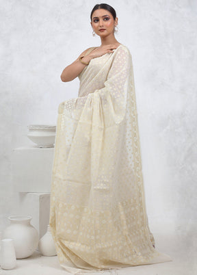 Cream Kora Silk Saree With Blouse Piece - Indian Silk House Agencies