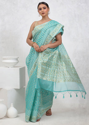 Blue Kora Silk Saree With Blouse Piece