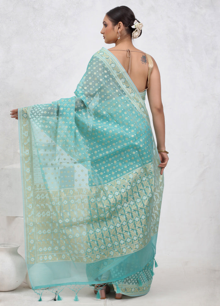 Blue Kora Silk Saree With Blouse Piece