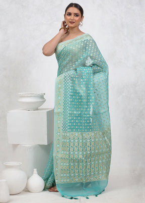 Blue Kora Silk Saree With Blouse Piece - Indian Silk House Agencies