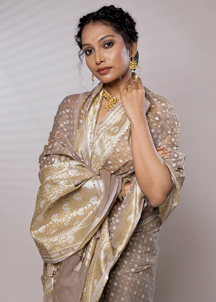 Grey Kora Silk Saree With Blouse Piece