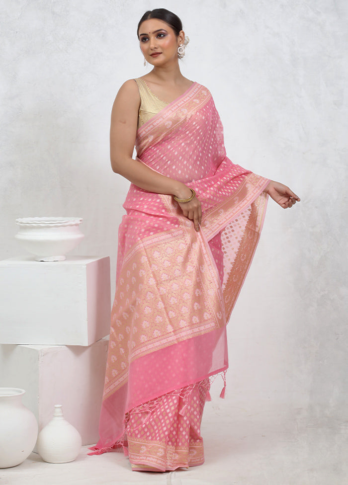 Pink Kora Silk Saree With Blouse Piece - Indian Silk House Agencies