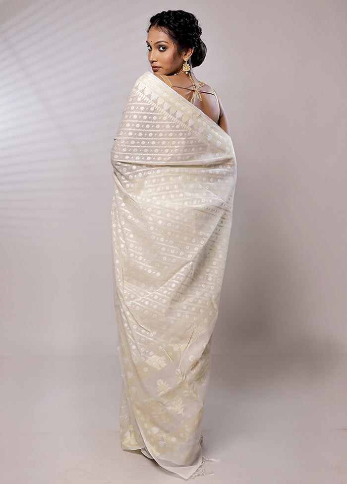 Cream Kora Silk Saree With Blouse Piece