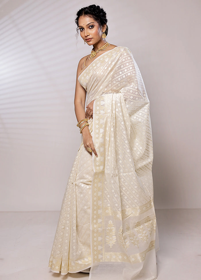 Cream Kora Silk Saree With Blouse Piece - Indian Silk House Agencies