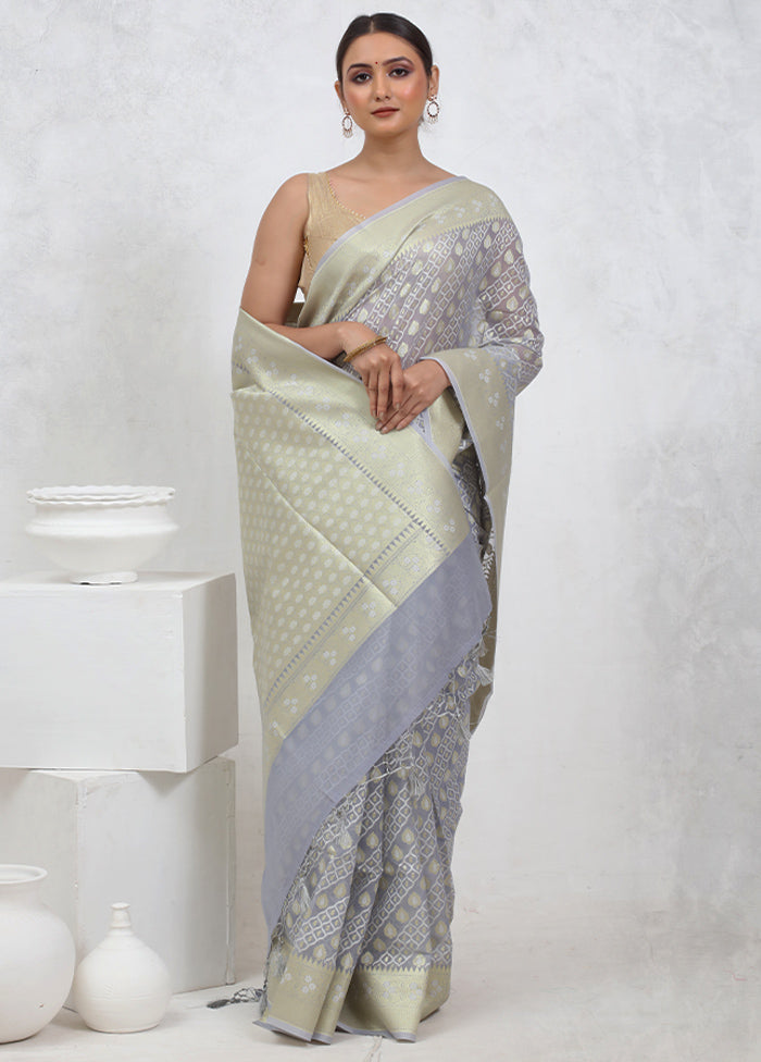 Grey Kora Silk Saree With Blouse Piece