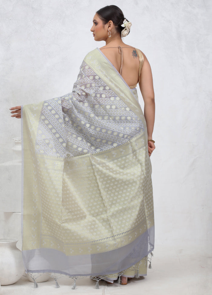 Grey Kora Silk Saree With Blouse Piece