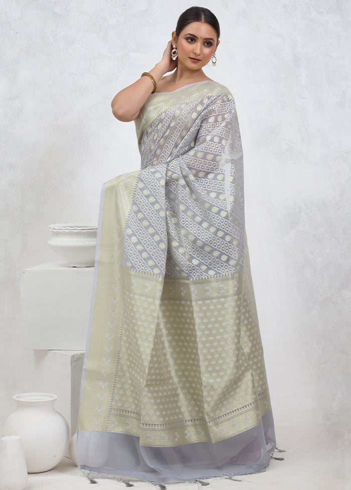 Grey Kora Silk Saree With Blouse Piece