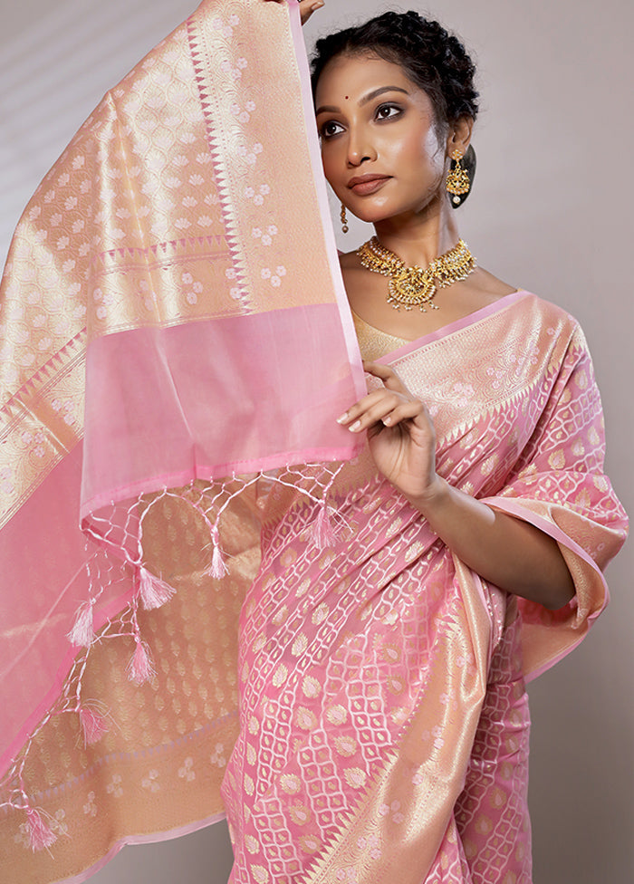 Pink Kora Silk Saree With Blouse Piece