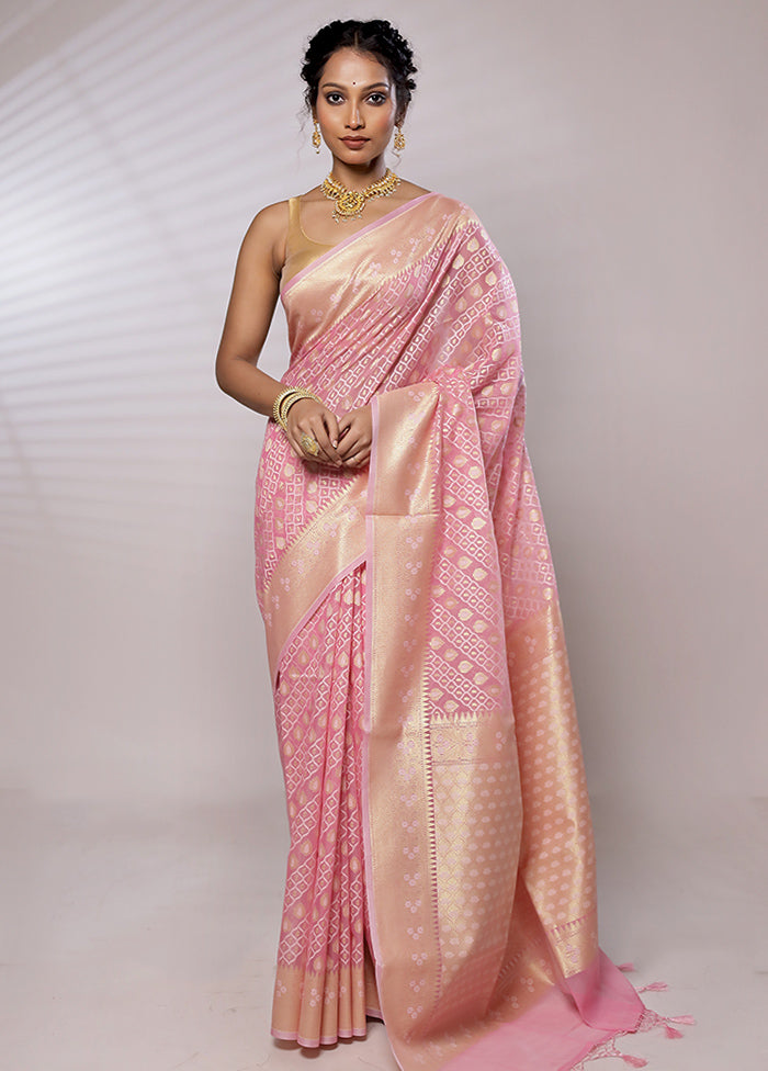 Pink Kora Silk Saree With Blouse Piece