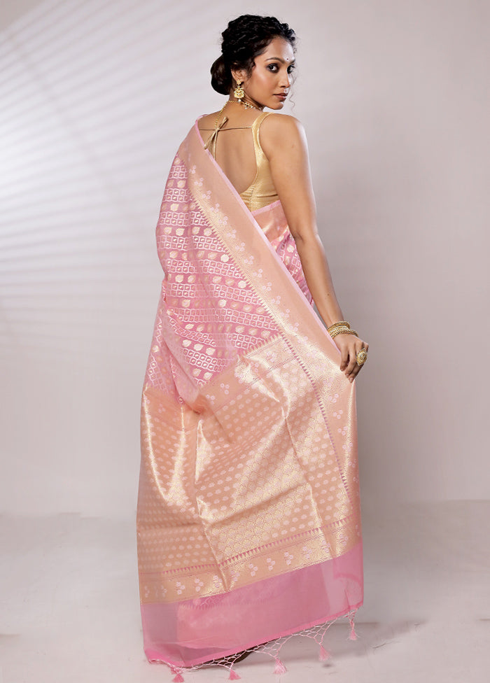 Pink Kora Silk Saree With Blouse Piece
