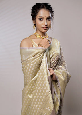 Cream Kora Silk Saree With Blouse Piece