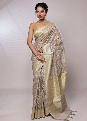 Cream Kora Silk Saree With Blouse Piece