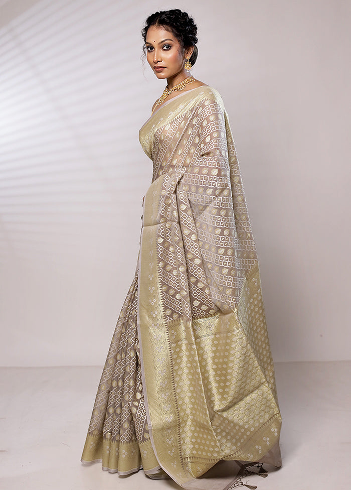 Cream Kora Silk Saree With Blouse Piece