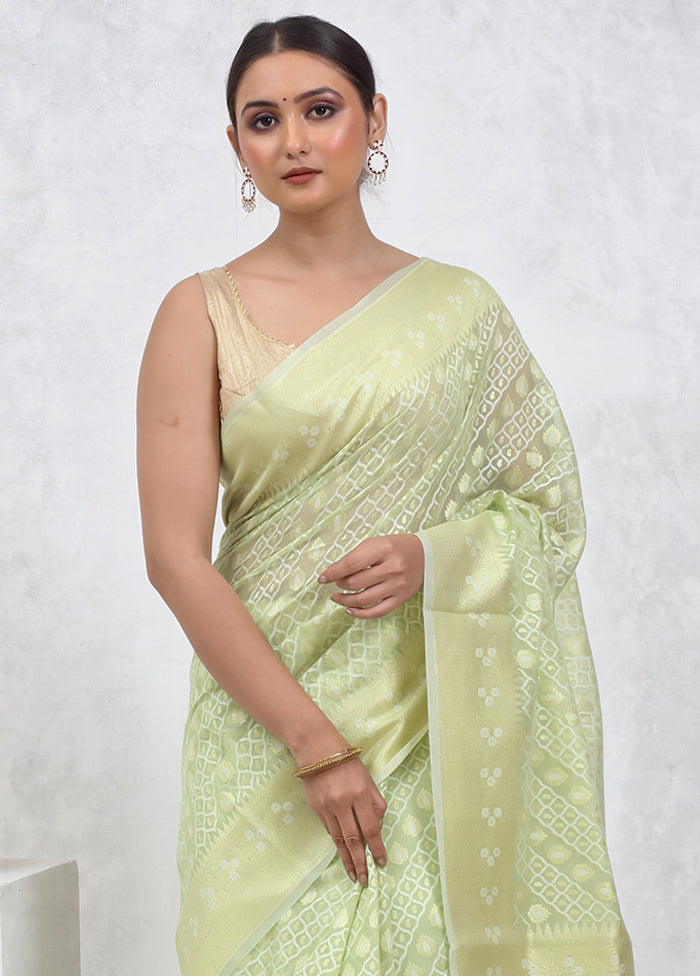 Green Kora Silk Saree With Blouse Piece