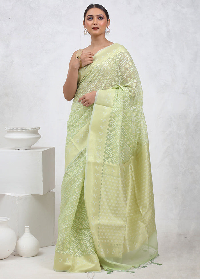 Green Kora Silk Saree With Blouse Piece