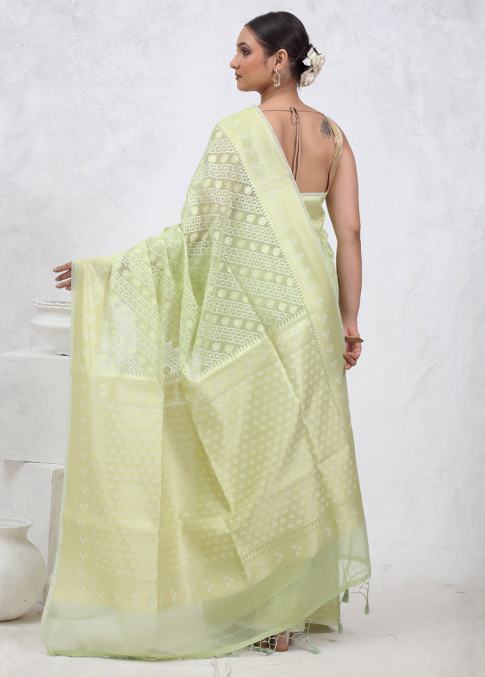 Green Kora Silk Saree With Blouse Piece