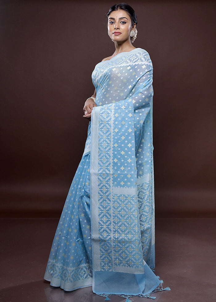 Blue Kora Silk Saree Without Blouse Piece - Indian Silk House Agencies