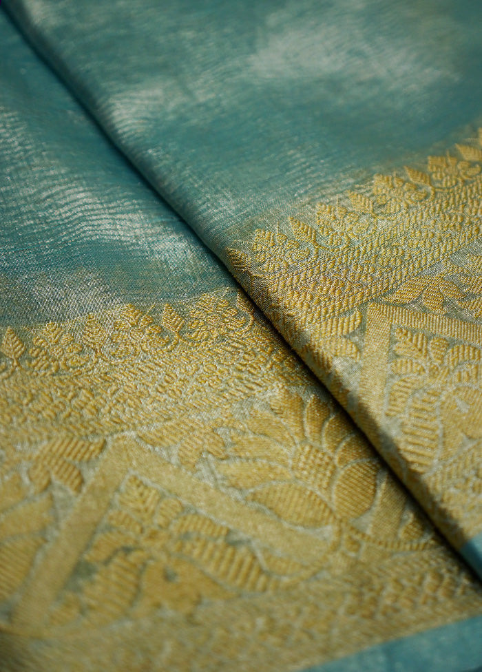 Green Crushed Tissue Silk Saree Without Blouse Piece - Indian Silk House Agencies