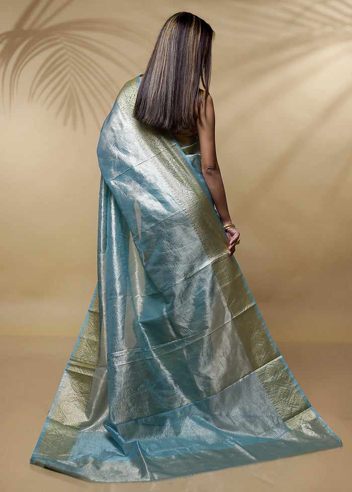 Green Crushed Tissue Silk Saree Without Blouse Piece - Indian Silk House Agencies