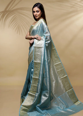 Green Crushed Tissue Silk Saree Without Blouse Piece - Indian Silk House Agencies