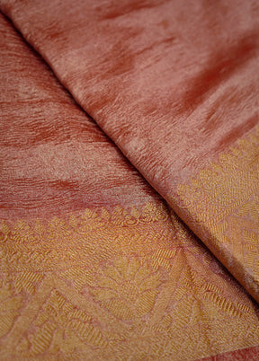 Pink Crushed Tissue Silk Saree Without Blouse Piece - Indian Silk House Agencies