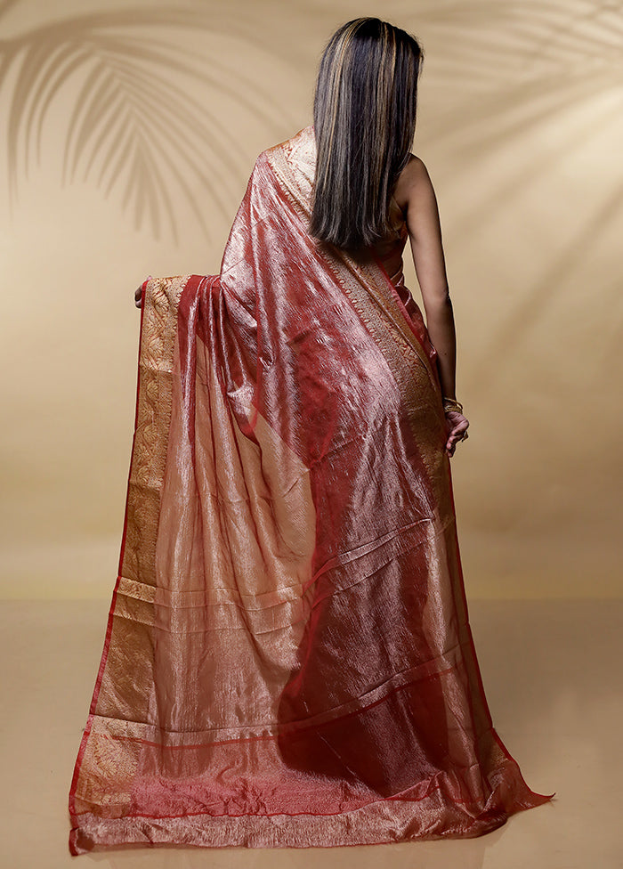 Pink Crushed Tissue Silk Saree Without Blouse Piece - Indian Silk House Agencies