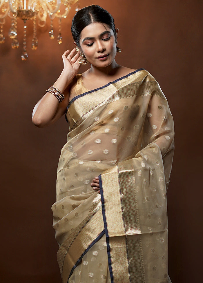 Cream Organza Saree With Blouse Piece