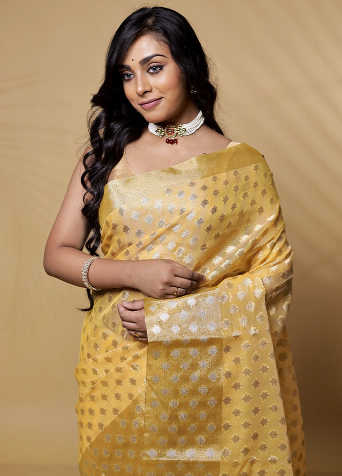 Yellow Organza Saree Without Blouse Piece - Indian Silk House Agencies