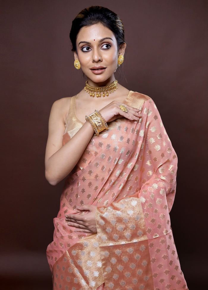 Pink Organza Saree Without Blouse Piece - Indian Silk House Agencies