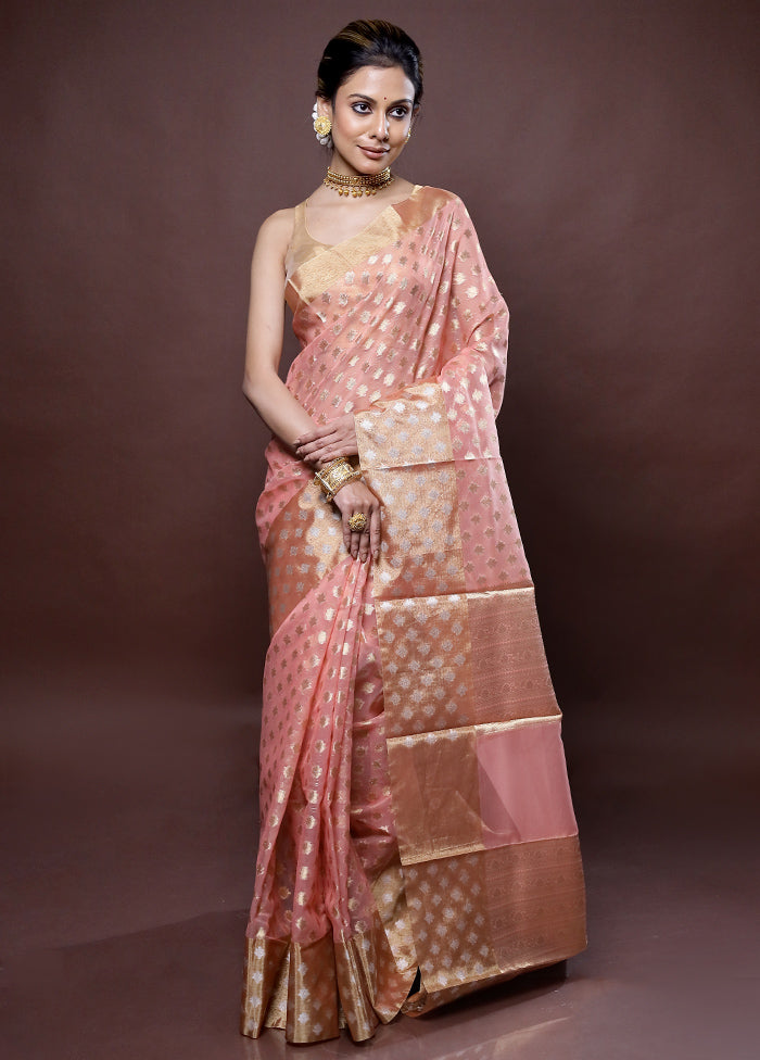 Pink Organza Saree Without Blouse Piece - Indian Silk House Agencies