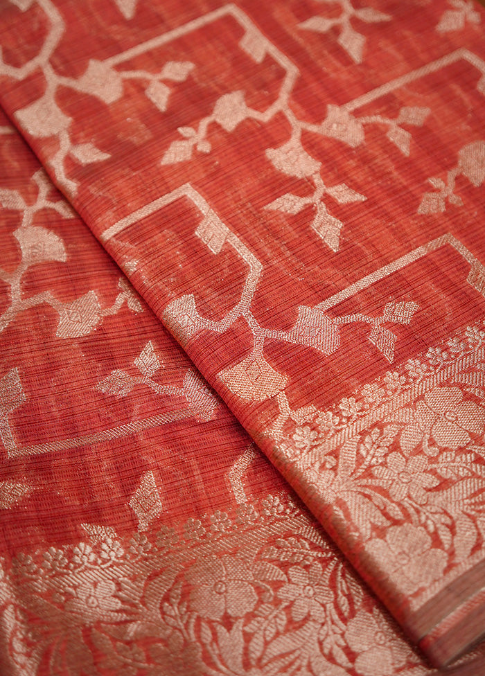 Red Kora Silk Saree Without Blouse Piece - Indian Silk House Agencies