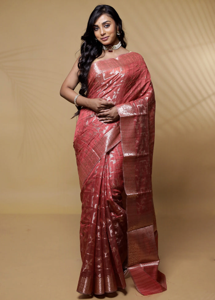 Red Kora Silk Saree Without Blouse Piece - Indian Silk House Agencies