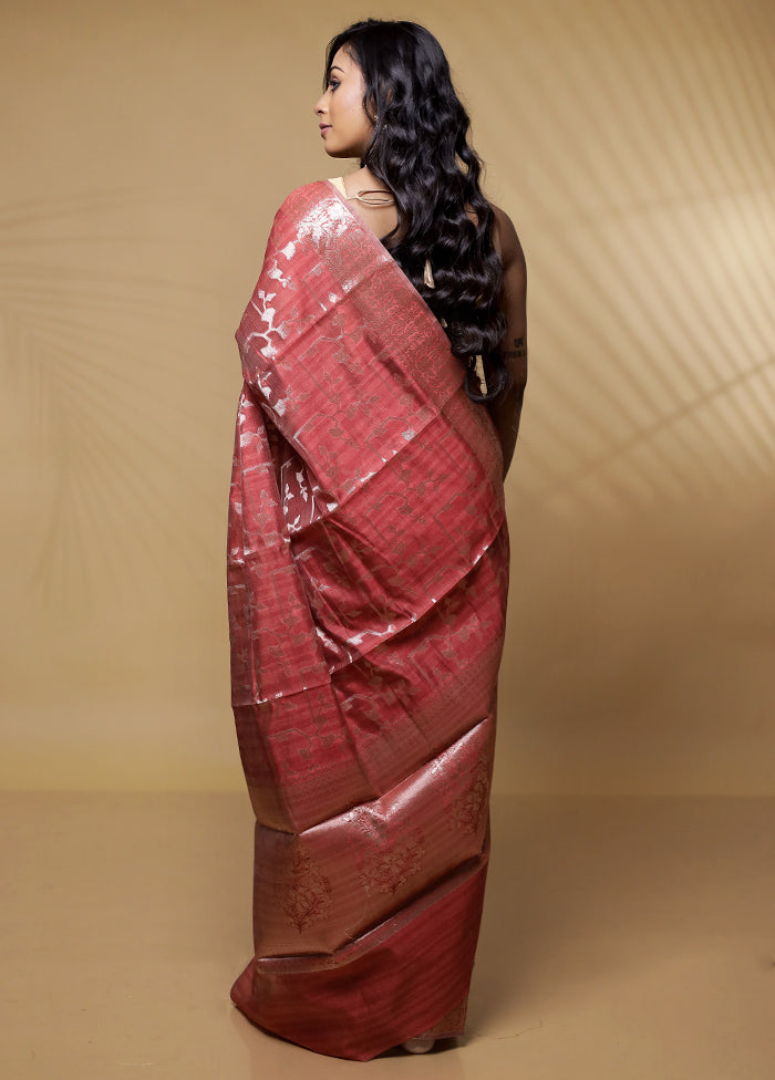 Red Kora Silk Saree Without Blouse Piece - Indian Silk House Agencies