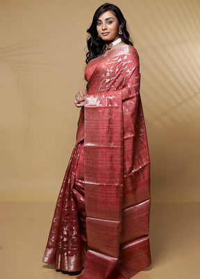 Red Kora Silk Saree Without Blouse Piece - Indian Silk House Agencies