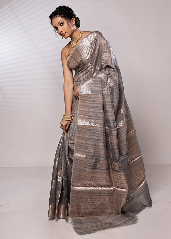 Grey Kora Silk Saree With Blouse Piece