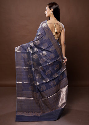 Blue Kora Silk Saree With Blouse Piece