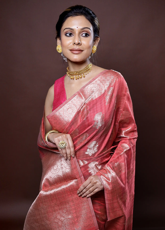 Pink Kora Silk Saree Without Blouse Piece - Indian Silk House Agencies