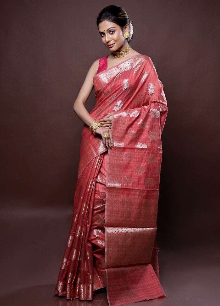 Pink Kora Silk Saree Without Blouse Piece - Indian Silk House Agencies