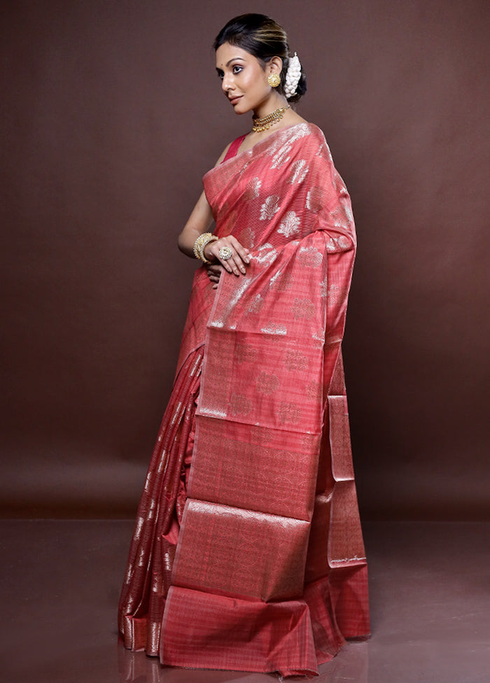 Pink Kora Silk Saree Without Blouse Piece - Indian Silk House Agencies