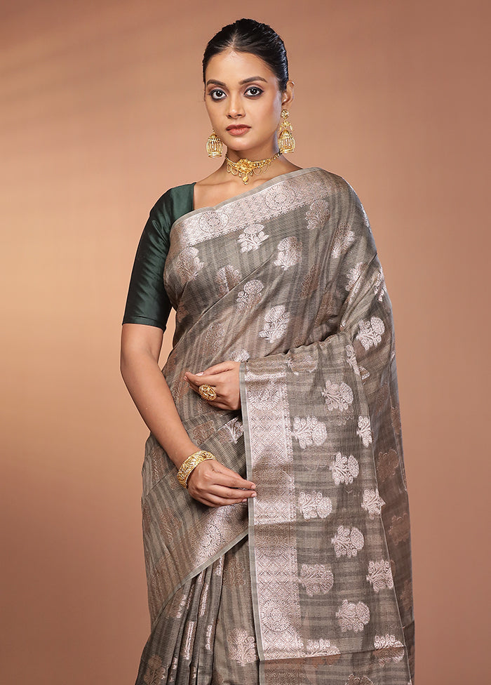 Black Kora Silk Saree With Blouse Piece