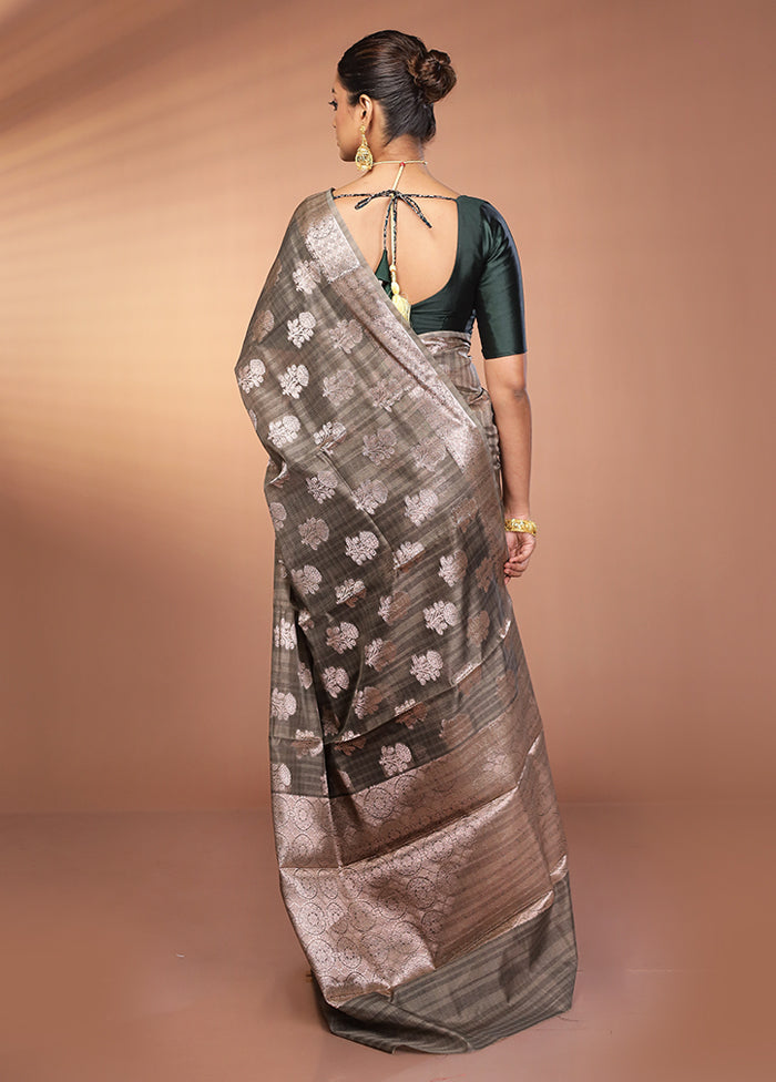 Black Kora Silk Saree With Blouse Piece