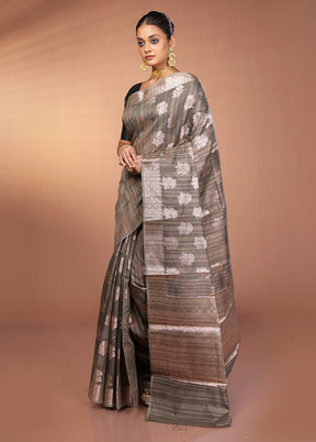 Black Kora Silk Saree With Blouse Piece
