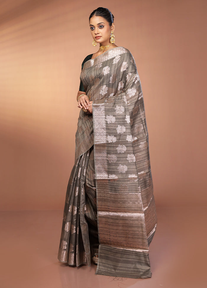 Black Kora Silk Saree With Blouse Piece