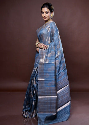 Blue Kora Silk Saree Without Blouse Piece - Indian Silk House Agencies