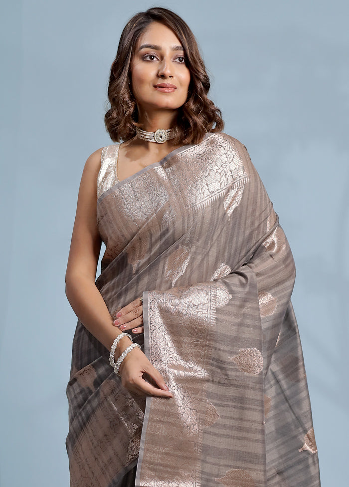 Grey Kora Silk Saree With Blouse Piece - Indian Silk House Agencies