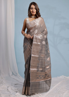 Grey Kora Silk Saree With Blouse Piece - Indian Silk House Agencies