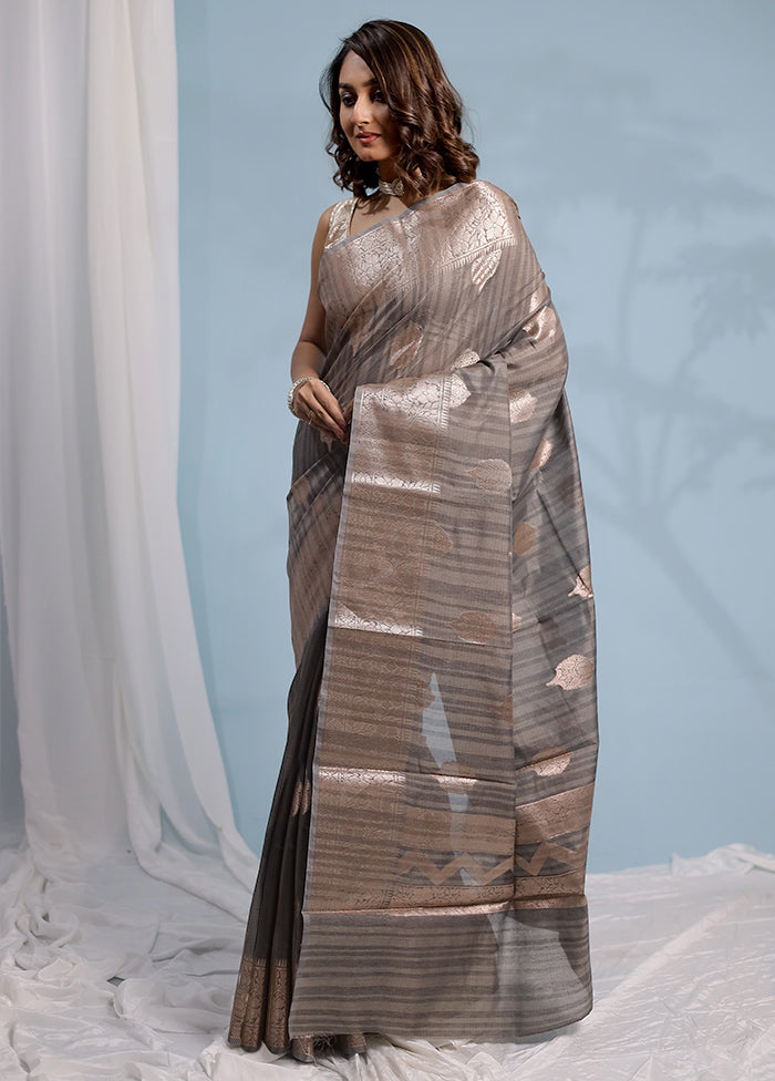 Grey Kora Silk Saree With Blouse Piece - Indian Silk House Agencies