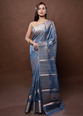 Blue Kora Silk Saree With Blouse Piece - Indian Silk House Agencies