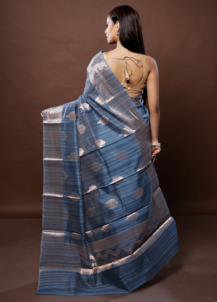 Blue Kora Silk Saree With Blouse Piece - Indian Silk House Agencies